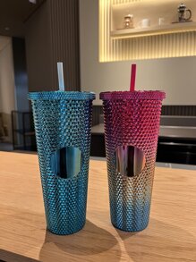 Large Capacity Double-Layer Plastic Durian Shaped Straw Cup With Electroplating Process Water Bottle - Multicolor - View 5