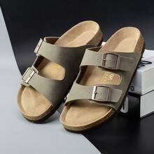 Fashion Grey Sandals For Women, Minimalist Buckle Decor Footbed Sandals - Grey - View 1