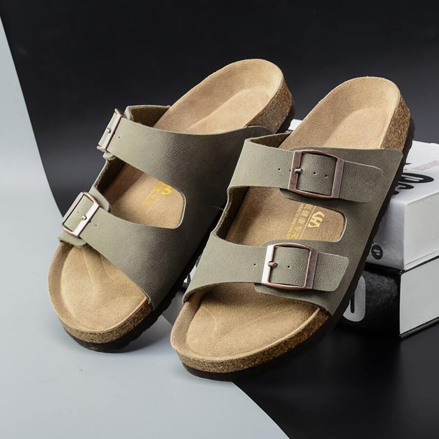 Fashion Grey Sandals For Women, Minimalist Buckle Decor Footbed Sandals - Grey - View 1