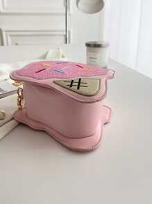 时尚卡通冰淇淋儿童斜挎包，冰淇淋形状斜挎包，可爱草莓冰淇淋设计钱包，拉链便携式零钱包，多功能收纳袋适合学生日常使用。 - 粉色 - 查看 5