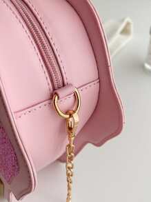 时尚卡通冰淇淋儿童斜挎包，冰淇淋形状斜挎包，可爱草莓冰淇淋设计钱包，拉链便携式零钱包，多功能收纳袋适合学生日常使用。 - 粉色 - 查看 3