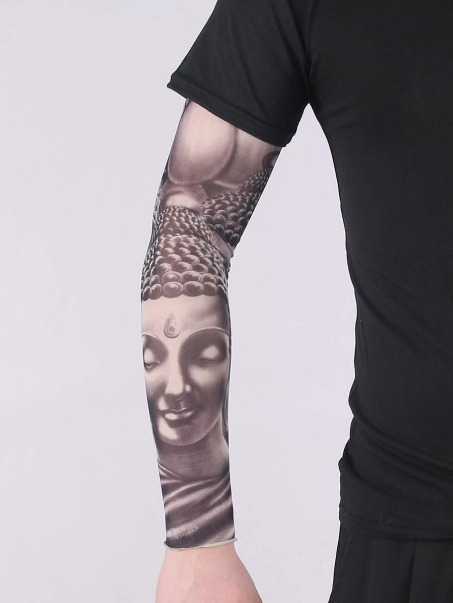 Geometric Pattern Fashionable Sun Protection Arm Sleeves, Universal Arm Warmers Autumn Outfits Halloween Costumes Black Arm Sleeve Gifts For Men