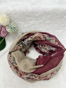 1 件花卉印花围巾花卉植物围巾非常适合外出和装扮你的波西米亚风冬季秋季 - 紅色 - 查看 2