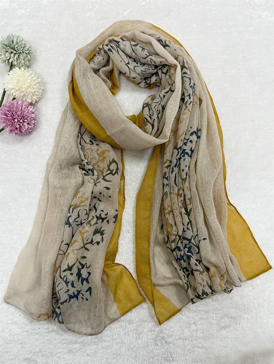 Floral Embroidered Scarf For Daily Life For Outdoor And Traveling Boho Winter Fall - Yellow - View 1
