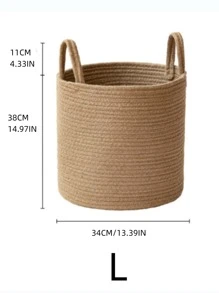 Ins 欧式超大亚麻衣物收纳篮，家庭储物容器，编织收纳篮，收纳盒 - 卡其色 - 查看 6