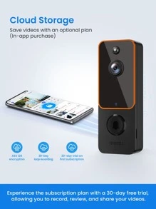 Doorbell Camera Wireless Smart Video Doorbell Wireless With Chime, AI Smart Human Detection, 2-Way Audio, HD Live Image, Night Vision, Cloud Storage, 2.4G WiFi, 100% Wire-Free, Battery Powered - Orange - View 2