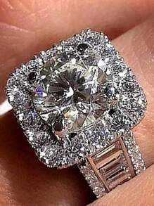 1pc Simple Design White Cubic Zirconia Ring, Perfect For Banquets And Gifts - Silver - View 1