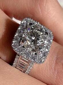 1pc Simple Design White Cubic Zirconia Ring, Perfect For Banquets And Gifts - Silver - View 2