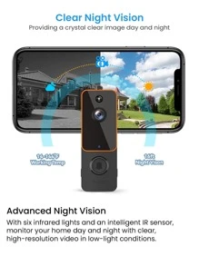 Doorbell Camera Wireless Smart Video Doorbell Wireless With Chime, AI Smart Human Detection, 2-Way Audio, HD Live Image, Night Vision, Cloud Storage, 2.4G WiFi, 100% Wire-Free, Battery Powered - Orange - View 6