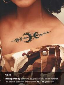1sheet Moon Pattern Tattoo Sticker - Black - View 3