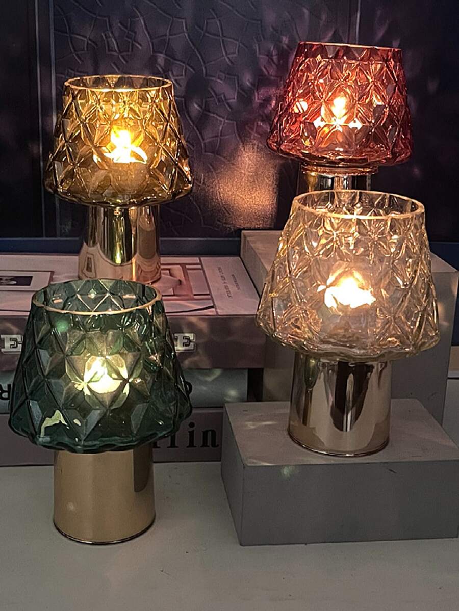 Blue Glass Candle Holder - Blue - View 1