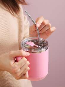 1個不銹鋼馬克杯，可加熱底部，咖啡杯保溫杯 - 粉色 - 查看 4