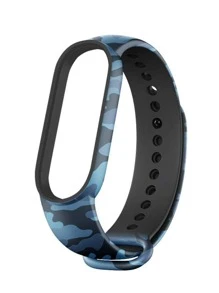 1入迷彩藍色矽膠錶帶，適用於小米手環6 5 4 3休閒運動2合1智能手錶帶更換手帶，與Mi Band 3 4 5 6手帶配件相容 - 藍色 - 查看 3