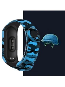 1入迷彩藍色矽膠錶帶，適用於小米手環6 5 4 3休閒運動2合1智能手錶帶更換手帶，與Mi Band 3 4 5 6手帶配件相容 - 藍色 - 查看 4
