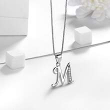 Capital Letter M Pendant Necklace With Zirconia, 925 Sterling Silver, Fashionable Personalized Name Jewelry Gift For Women, Girls, Birthday Gift, Daily Decoration - letter M - View 7