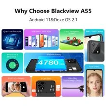 Blackview Mobile Phone A55,4G Dual SIM Unlocked Phones,Android 11 3GB+16GB/TF 128GB Smart Phone Unlocked,Face ID,3 Card Slots,4780mAh Capacity Battery, T-Mobile Unlocked Phone 6.5" HD+Large Screen - màu đen - Xem 3
