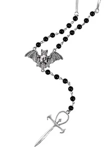 哥特式蝙蝠和法老十字串珠項鍊 - 復古銀色 - 查看 2