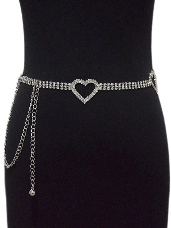 1pc New Women's Belt With Rhinestone Decoration, Heart-shaped Buckle & Versatile Style - Perfect Match For Dress