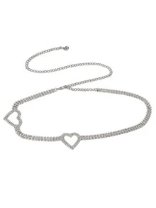 1pc New Women's Belt With Rhinestone Decoration, Heart-shaped Buckle & Versatile Style - Perfect Match For Dress