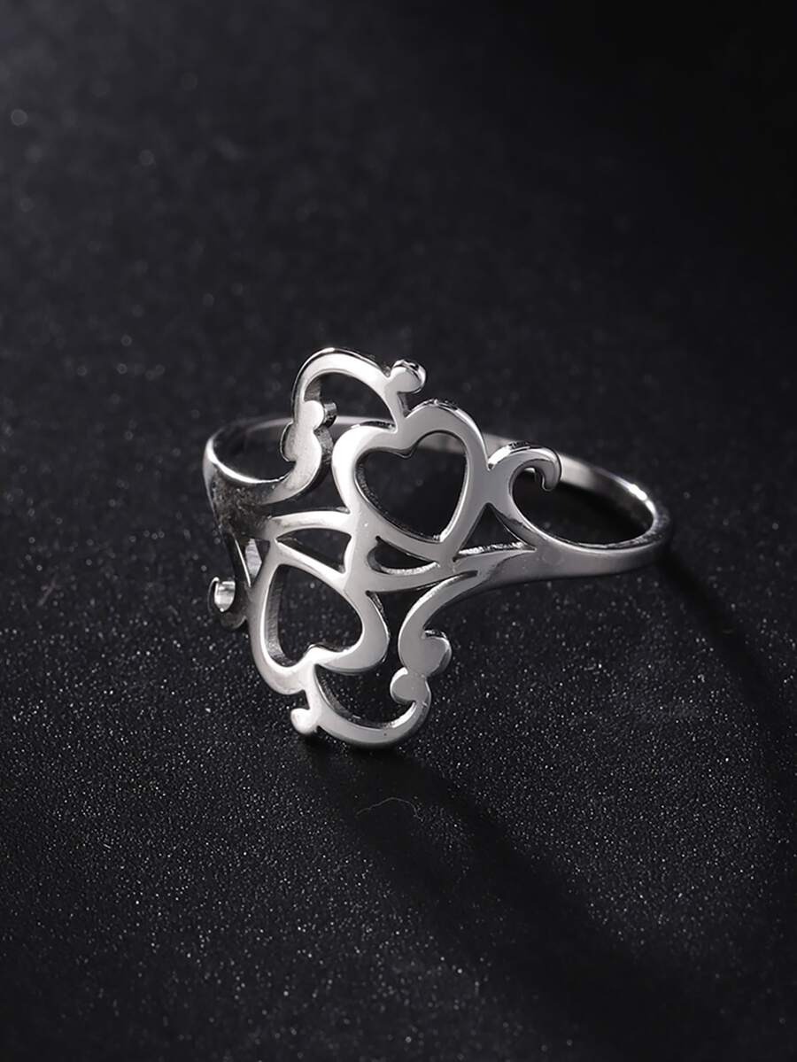 1入組愛心裝飾戒指 - 銀色 - 查看 1