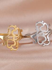 1入組愛心裝飾戒指 - 銀色 - 查看 2