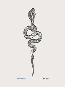 STARTTOOS 1pc Black Snake Design Mesh Temporary Tattoo Sticker With Small Flowers, For Arm & Body,Sketch Style - Black - View 7