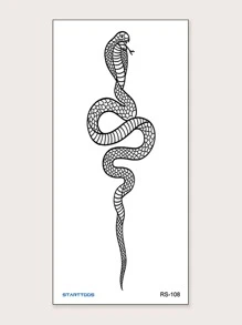 STARTTOOS 1pc Black Snake Design Mesh Temporary Tattoo Sticker With Small Flowers, For Arm & Body,Sketch Style - Black - View 3