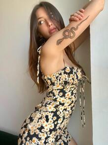 STARTTOOS 1pc Black Snake Design Mesh Temporary Tattoo Sticker With Small Flowers, For Arm & Body,Sketch Style - Black - View 2