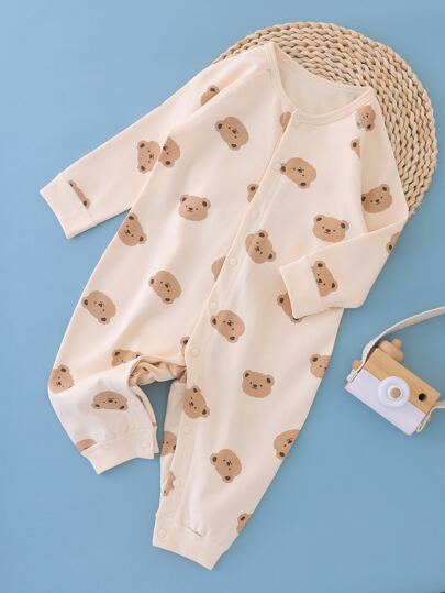YOUQi 男婴熊印花插肩袖前扣睡衣