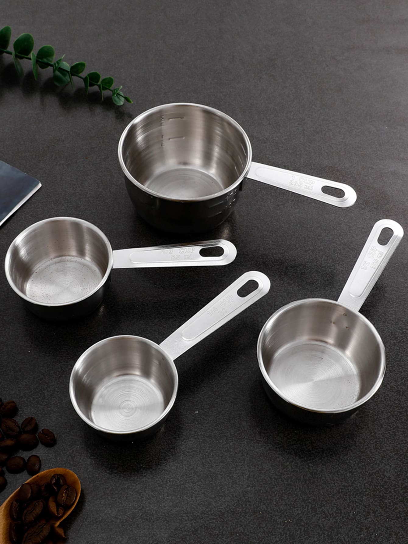 4pcs Thép không gỉ Đo lường Cốc & Thìa Bộ Đối với Nấu ăn trong bếp & Làm bánh , Có thể xếp chồng lên nhau Thiết kế - Bạc - Xem 1