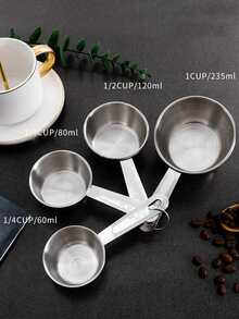 4pcs Thép không gỉ Đo lường Cốc & Thìa Bộ Đối với Nấu ăn trong bếp & Làm bánh , Có thể xếp chồng lên nhau Thiết kế - Bạc - Xem 4