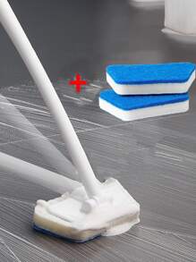 1 Phòng Tắm Tay Cầm Dài Bọt Biển Bàn Chải Cọ Rửa Tường, Ngói, Bàn Chải Sàn Với 3 Đầu Bọt Biển - trắng - Xem 3