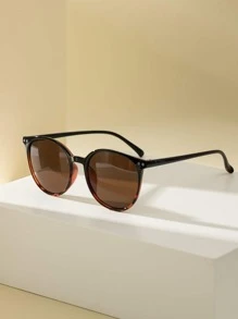 女士圆框时尚眼镜透明眼镜 - 咖啡棕 - 查看 1