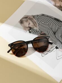 女士圆框时尚眼镜透明眼镜 - 咖啡棕 - 查看 3