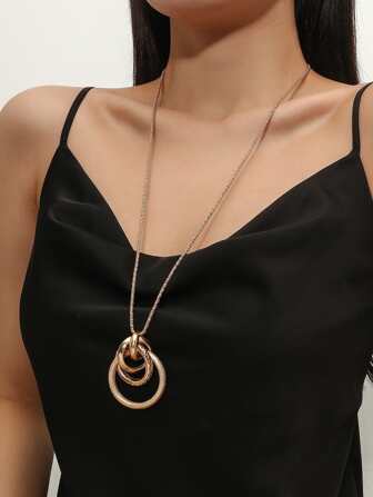 1pc European & American Style New Fashion Long Necklace With Circular Pendant