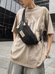 Men Letter Patch Decor Waist Bag - Black - View 2