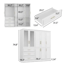 79.3"W Large Modular Wardrobe Storage Cloest Armoire Cabinet Glass Door - White - View 4