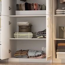 79.3"W Large Modular Wardrobe Storage Cloest Armoire Cabinet Glass Door - White - View 6