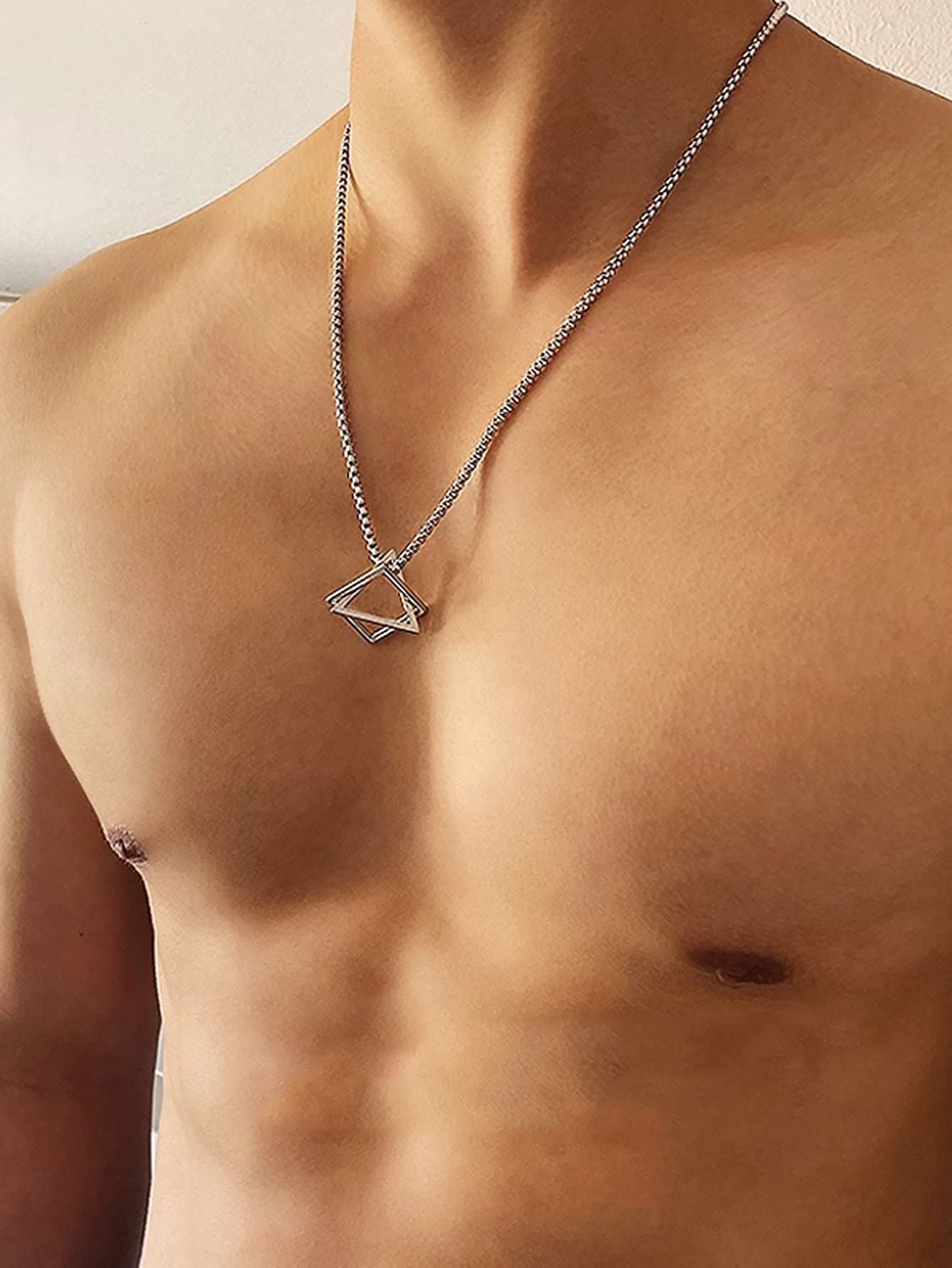 Men Geometric Pendant Necklace - Silver - View 1