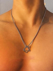 Men Geometric Pendant Necklace - Silver - View 4