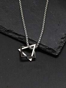 Men Geometric Pendant Necklace - Silver - View 2