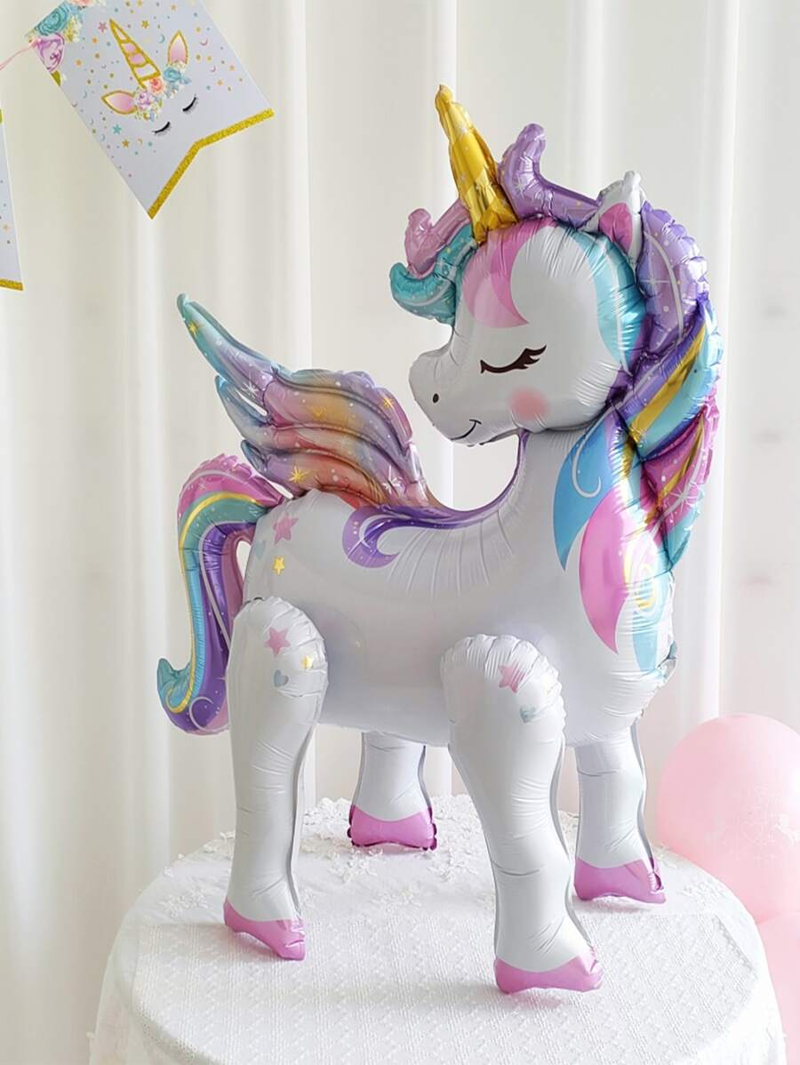 1個新款組裝式獨角獸鋁箔氣球 彩色小馬氣球 女孩嬰兒派對生日派對裝飾氣球