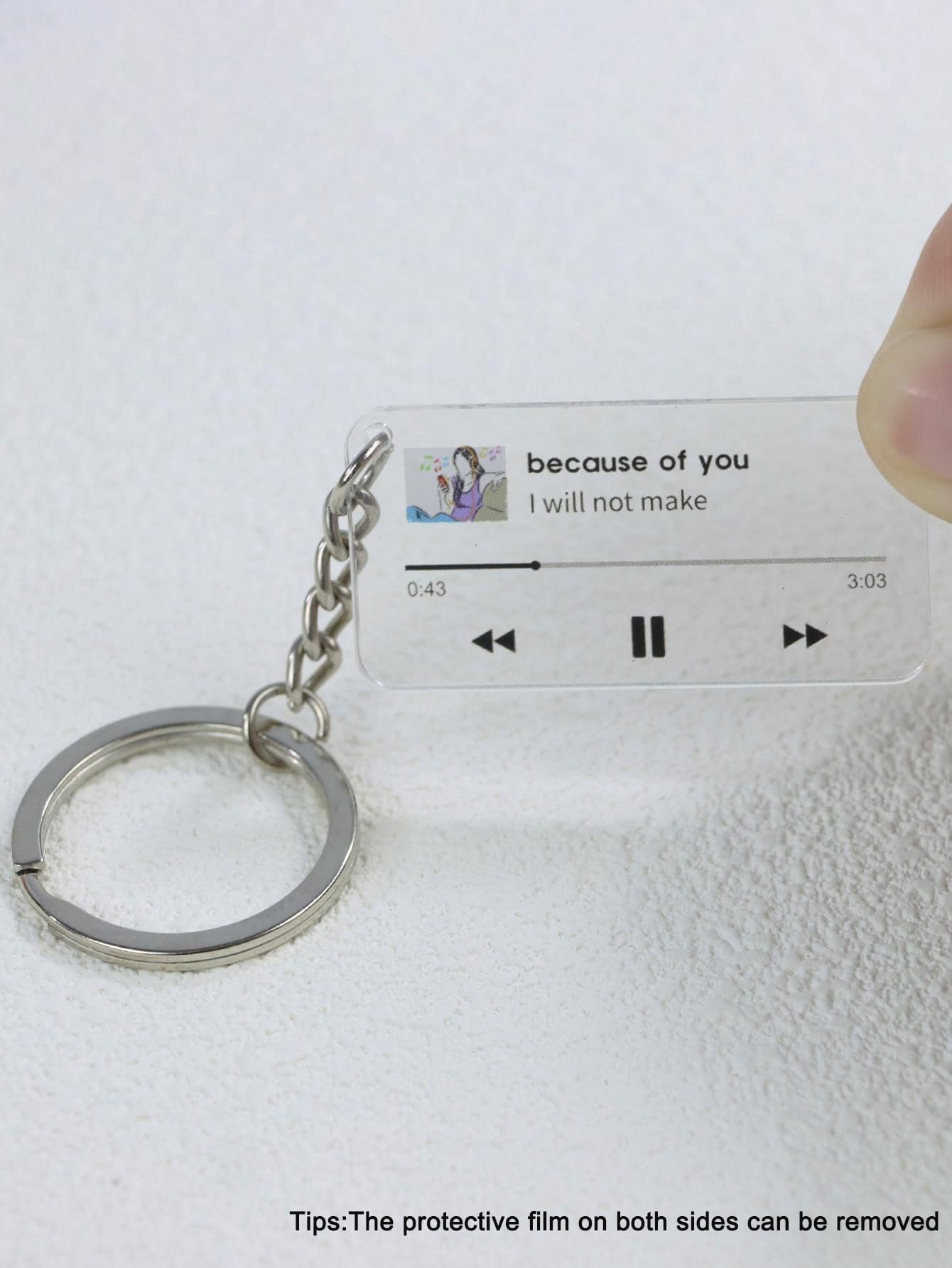 字母圖案矩形吊墜鑰匙圈 - 無色 - 查看 1