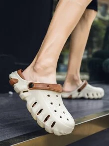 男女透氣防滑耐磨一字拖春夏季平跟厚底圓頭休閒街頭復古時尚室內室外日常通勤戶外活動學生上班族適用全季節EVA材質大尺碼工作鞋情侶款半拖靴Ken鞋 （此款鞋偏大一號） - 米色 - 查看 1