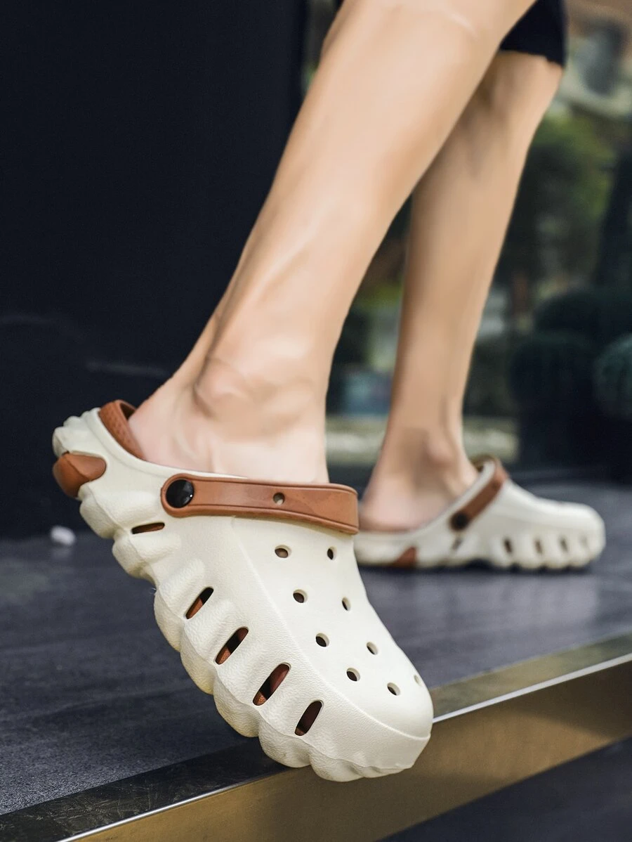 男女透氣防滑耐磨一字拖春夏季平跟厚底圓頭休閒街頭復古時尚室內室外日常通勤戶外活動學生上班族適用全季節EVA材質大尺碼工作鞋情侶款半拖靴Ken鞋 （此款鞋偏大一號） - 米色 - 查看 1