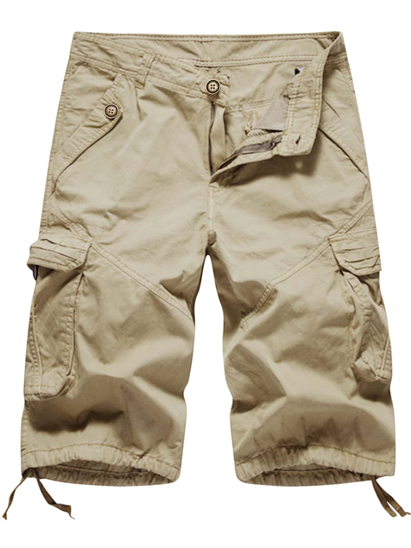TRGPSG Womens Hiking Shorts, Bermuda Cargo Shorts, Summer Camo Shorts Y2K Shorts for Women 7" with Zipper Pocket(No Belt) - 卡其色 - 查看 1