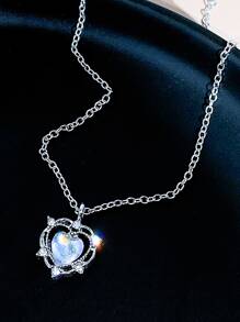 1 Thời Trang Hợp Kim Kẽm Kim Cương Giả Trang Trí Dây Chuyền Trái Tim Vòng Đeo Cổ Cho Nữ Hẹn Hò Quà Tặng - Bạc - Xem 3