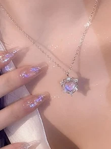 1 Thời Trang Hợp Kim Kẽm Kim Cương Giả Trang Trí Dây Chuyền Trái Tim Vòng Đeo Cổ Cho Nữ Hẹn Hò Quà Tặng - Bạc - Xem 1