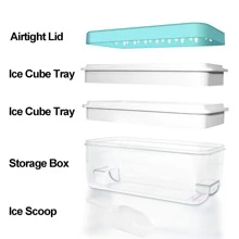 Ice Cube Tray For Freezer, Ice Bucket With Lid & Ice Scoop, Press Style Ice Cube Maker With 2 Layers, 1 Ice Scoop And 1 Press Plate, Blue Color - Blue - View 2