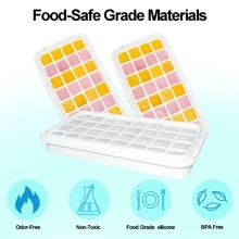 Ice Cube Tray For Freezer, Ice Bucket With Lid & Ice Scoop, Press Style Ice Cube Maker With 2 Layers, 1 Ice Scoop And 1 Press Plate, Blue Color - Blue - View 4